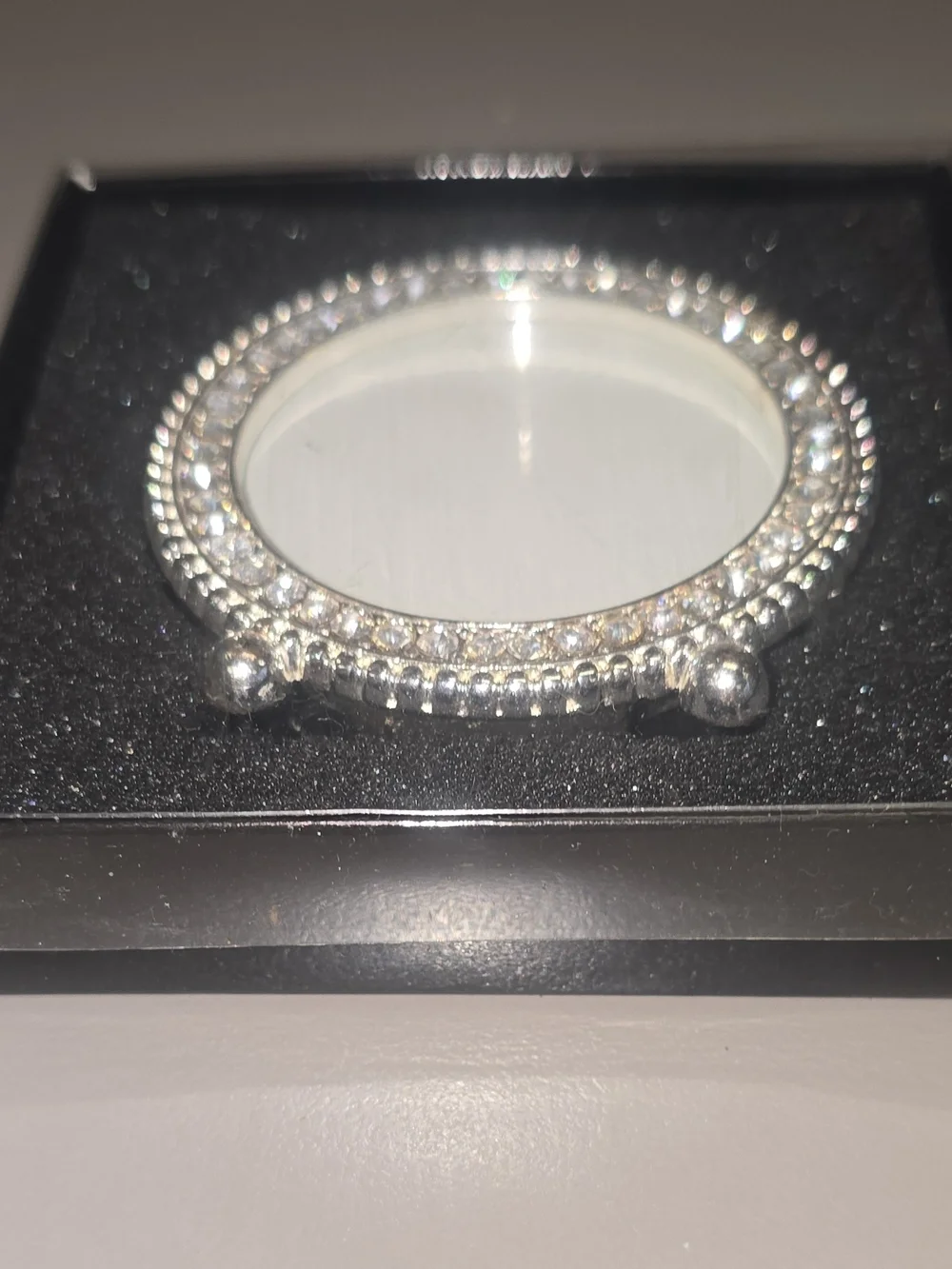 Round Silver Metal Mini Picture Frame w/ Diamante Bling Rhinestones Tabletop